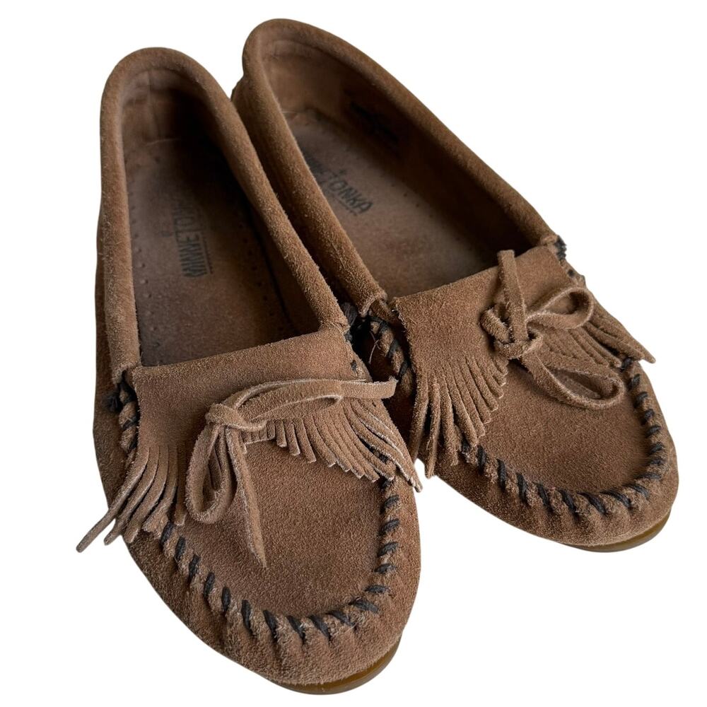 Minnetonka 407T Suede Fringe Moccasins Caramel Brown Women’s 8.5